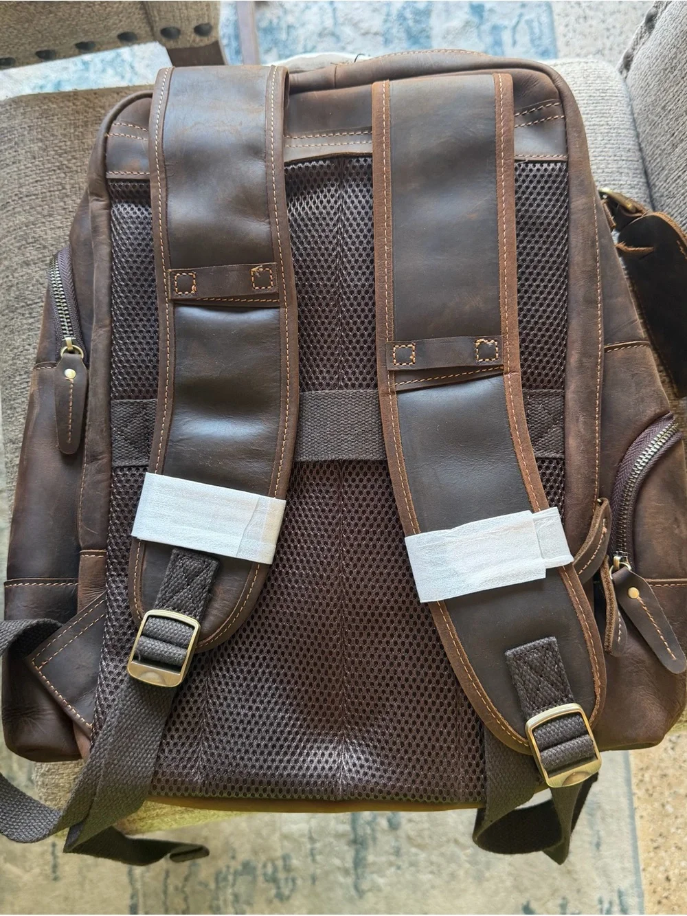 Men's Brown Leather Backpack with Front Utility Pocket
